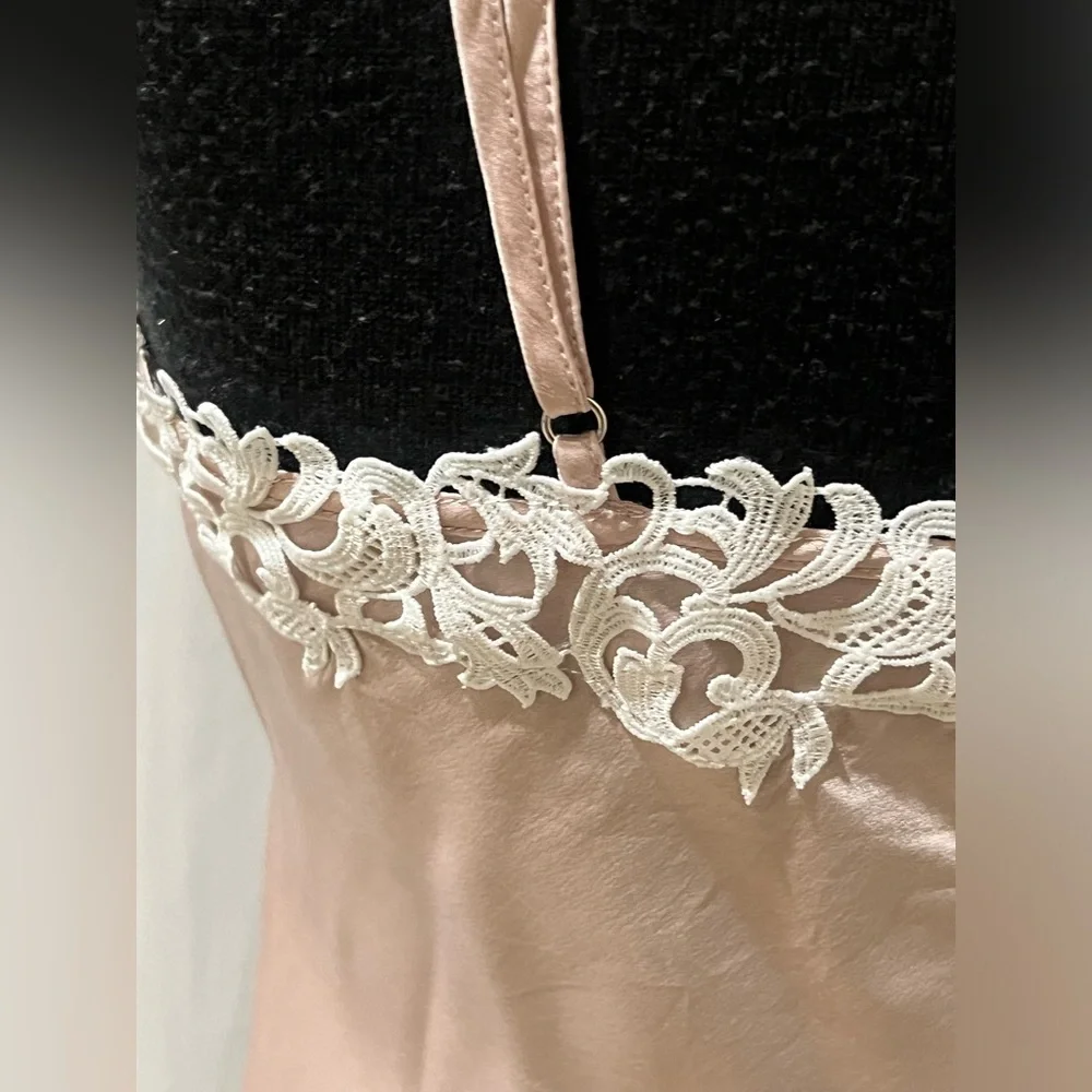THXSILK Silky Blush Pink Lace Trim Slip SILK Dress women SIZE 8/10